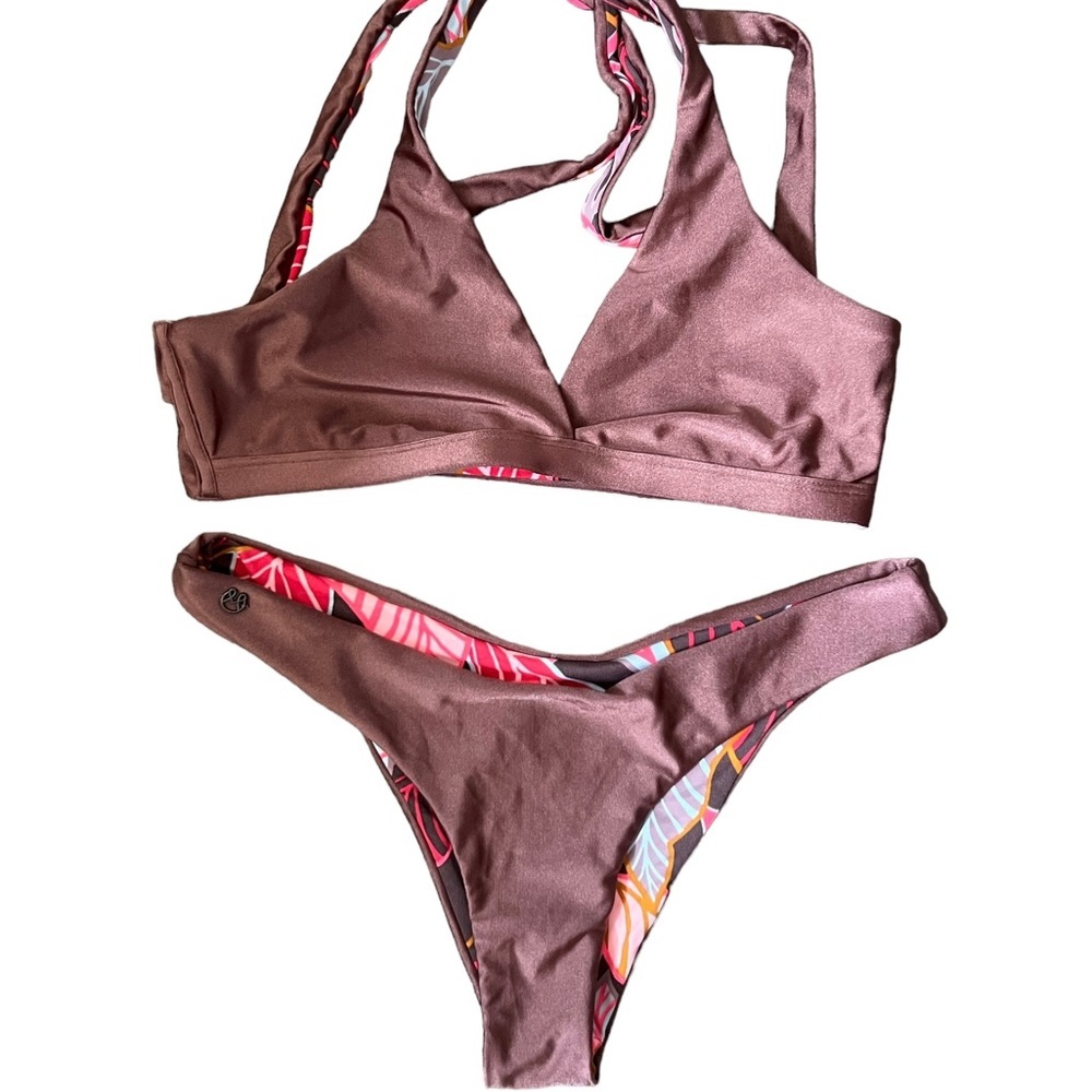 Maaji Reversible Shimmering Cognac/Floral Sublime Bikini Bottom Size Large NWT - Picture 9 of 14